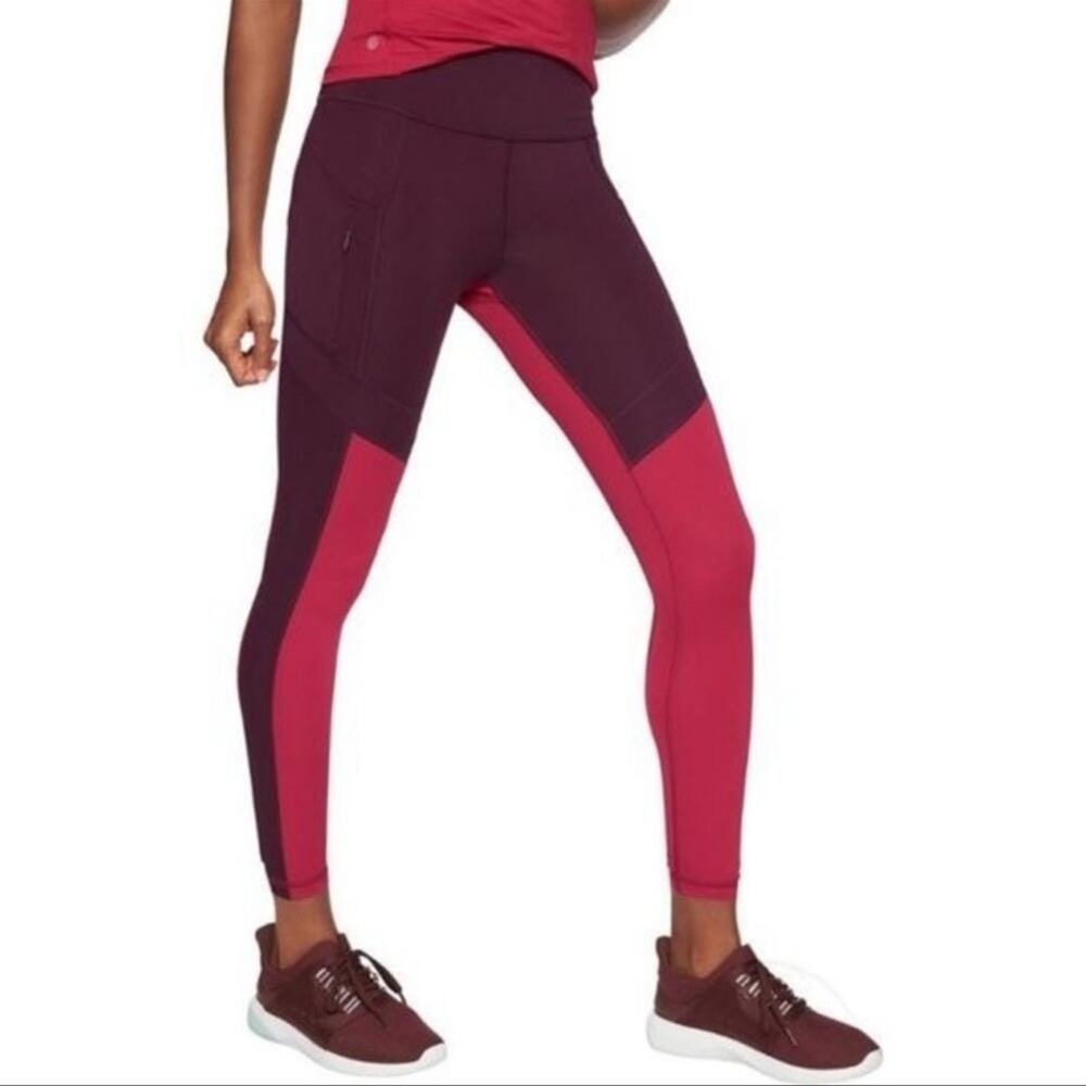 Athleta All In Structure Colorblock 7/8 Leggings XS Contrast Auberge Red Pink